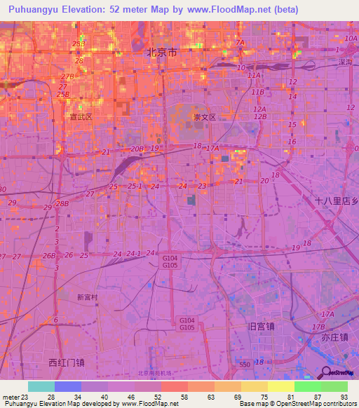 Puhuangyu,China Elevation Map