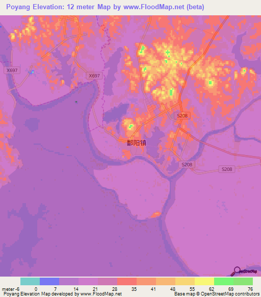 Poyang,China Elevation Map