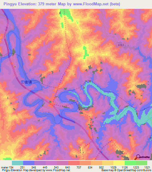 Pingyu,China Elevation Map