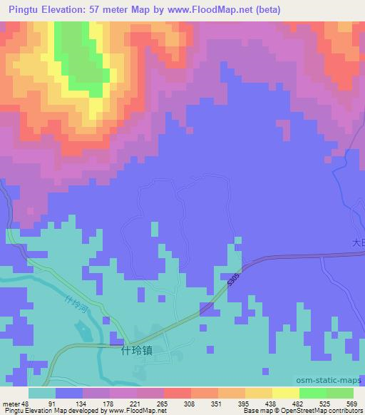 Pingtu,China Elevation Map