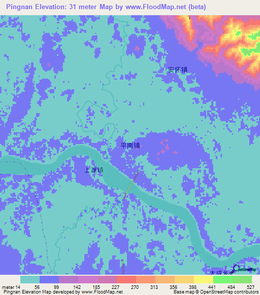 Pingnan,China Elevation Map
