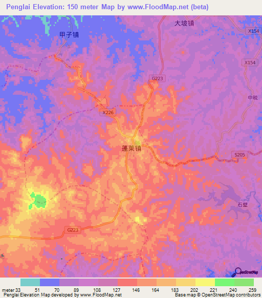 Penglai,China Elevation Map