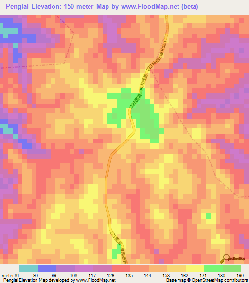 Penglai,China Elevation Map