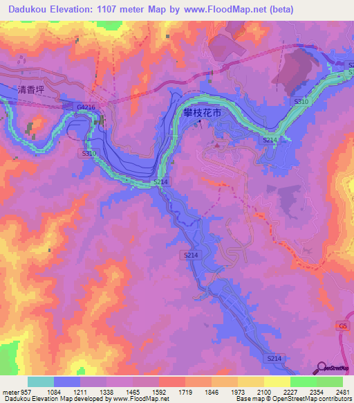 Dadukou,China Elevation Map