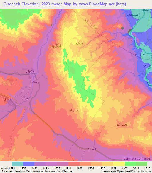 Girechek,Iran Elevation Map