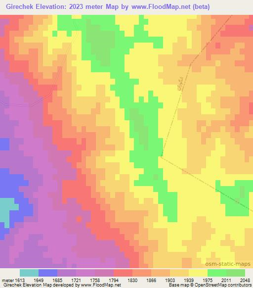 Girechek,Iran Elevation Map
