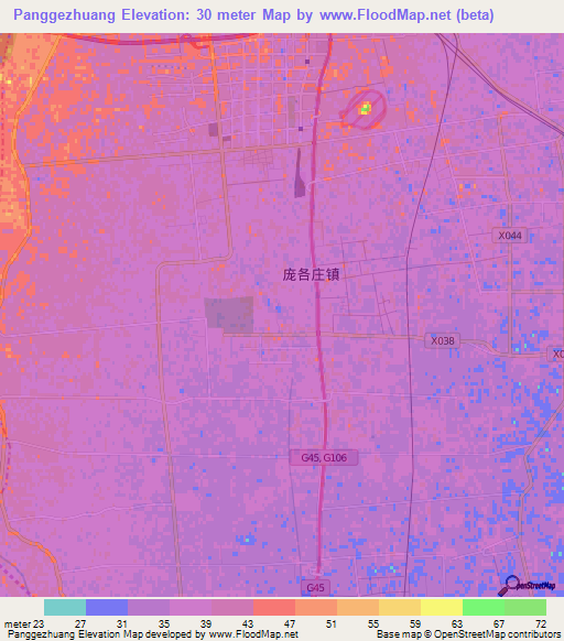 Panggezhuang,China Elevation Map