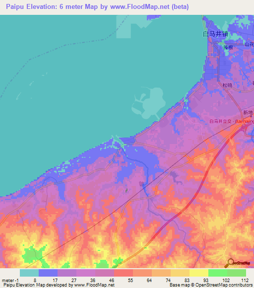 Paipu,China Elevation Map