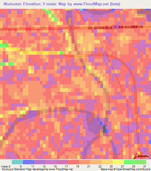 Niumutun,China Elevation Map