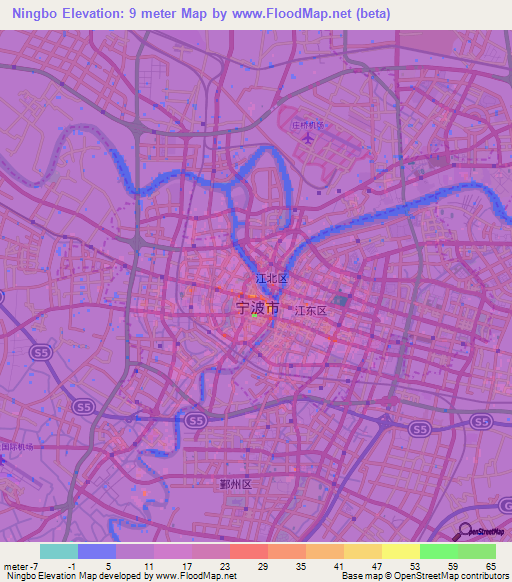 Ningbo,China Elevation Map