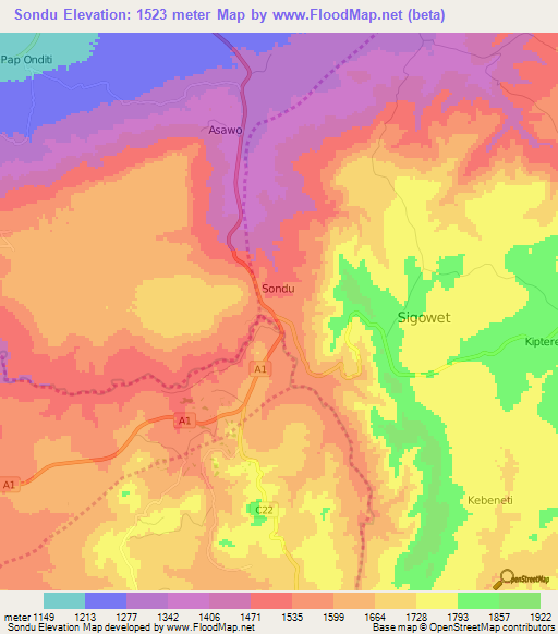 Sondu,Kenya Elevation Map
