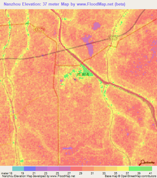 Nanzhou,China Elevation Map