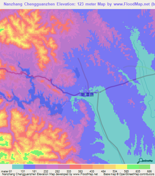 Nanzhang Chengguanzhen,China Elevation Map