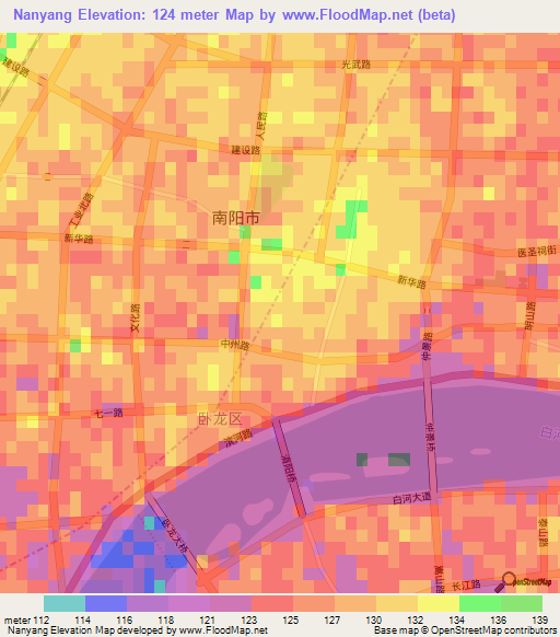 Nanyang,China Elevation Map