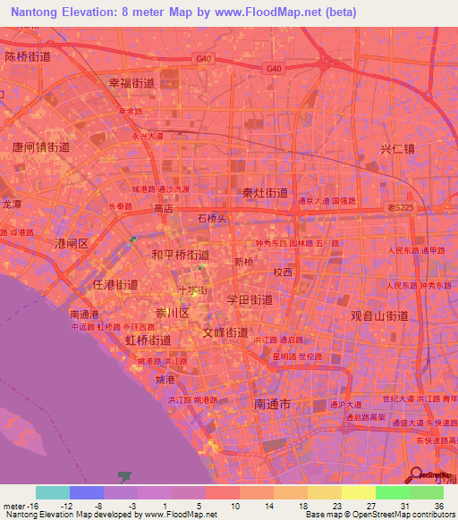 Nantong,China Elevation Map