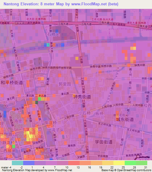 Nantong,China Elevation Map