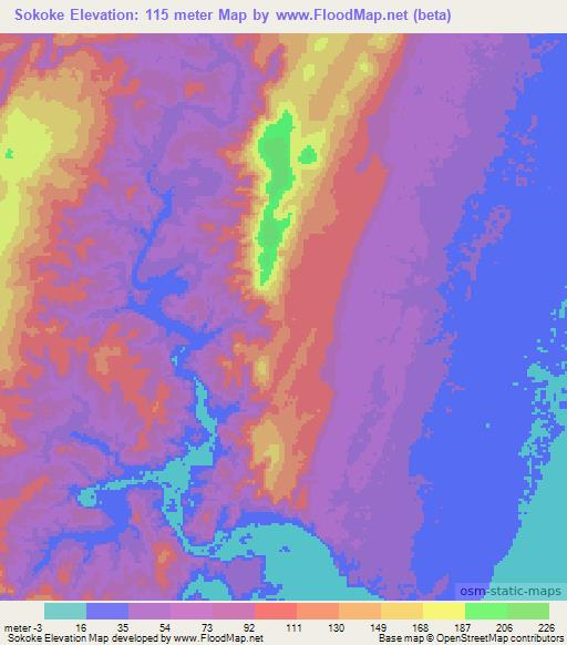 Sokoke,Kenya Elevation Map
