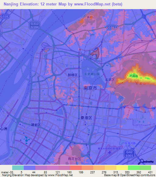 Nanjing,China Elevation Map