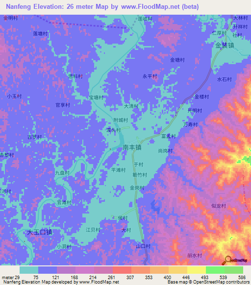Nanfeng,China Elevation Map