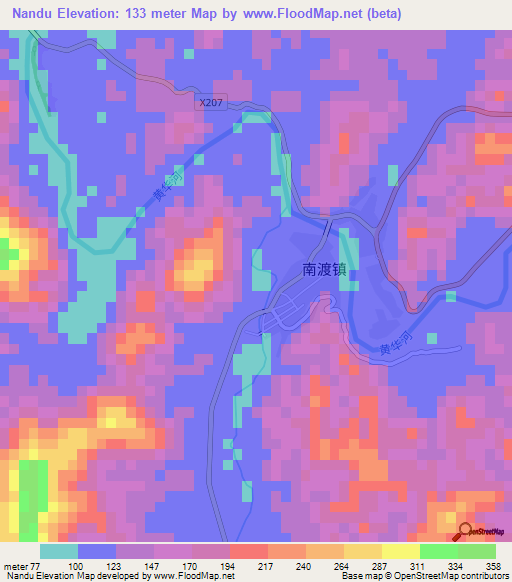 Nandu,China Elevation Map