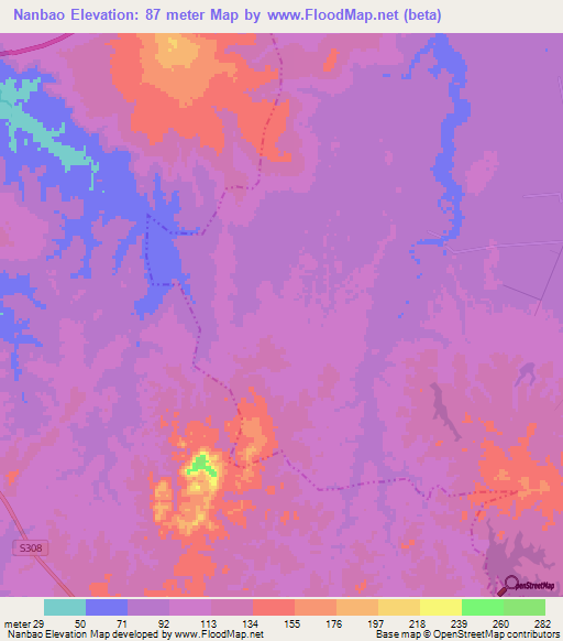 Nanbao,China Elevation Map
