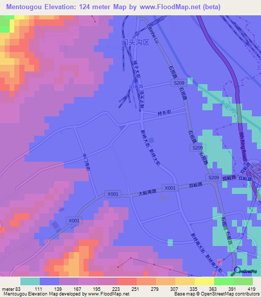 Mentougou,China Elevation Map