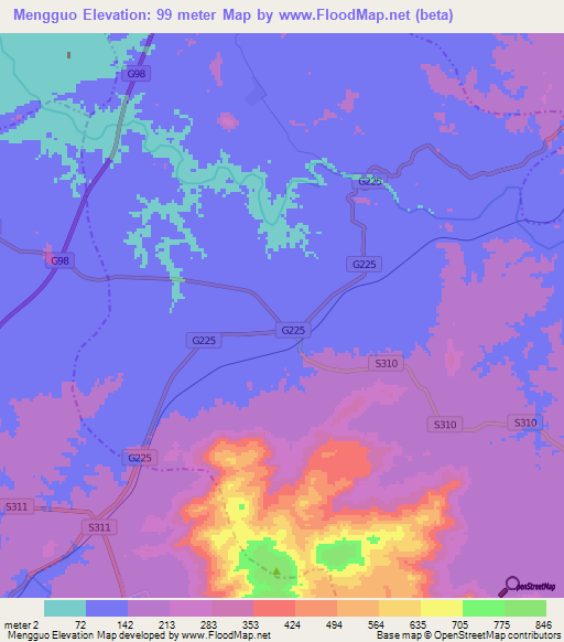 Mengguo,China Elevation Map