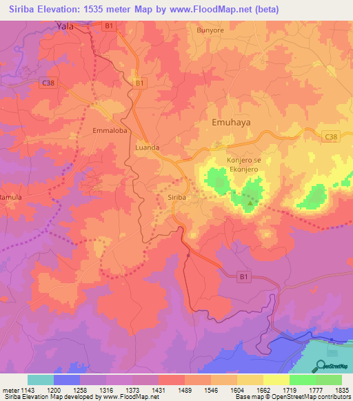 Siriba,Kenya Elevation Map