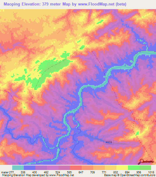 Maoping,China Elevation Map
