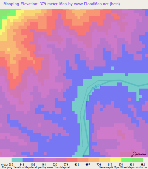 Maoping,China Elevation Map