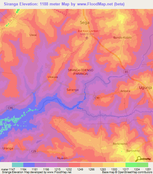 Siranga,Kenya Elevation Map