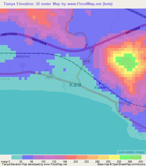 Tianya,China Elevation Map