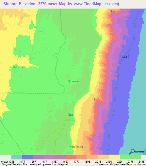 Singore,Kenya Elevation Map