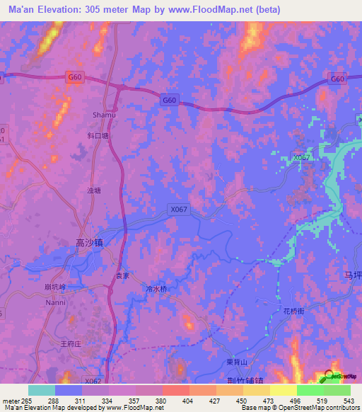 Ma'an,China Elevation Map
