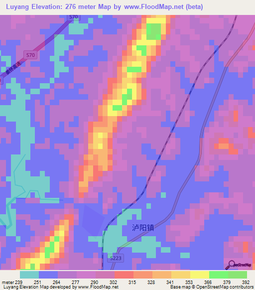 Luyang,China Elevation Map