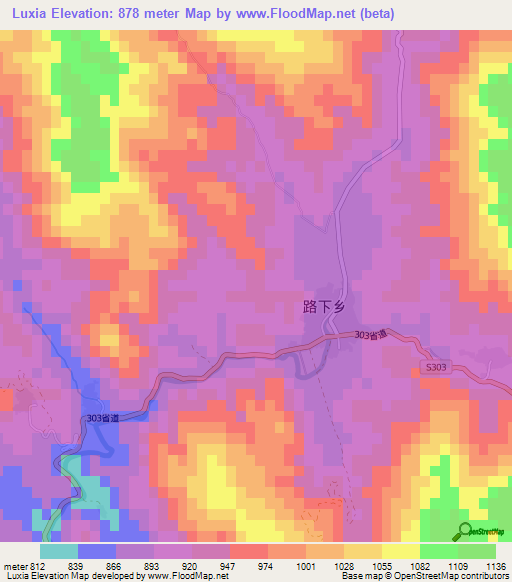 Luxia,China Elevation Map