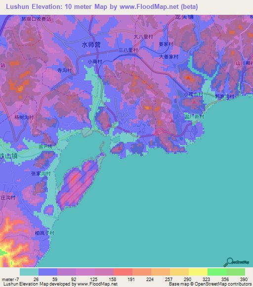 Lushun,China Elevation Map