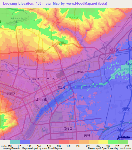 Luoyang,China Elevation Map