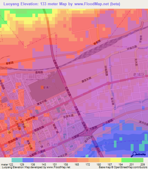 Luoyang,China Elevation Map