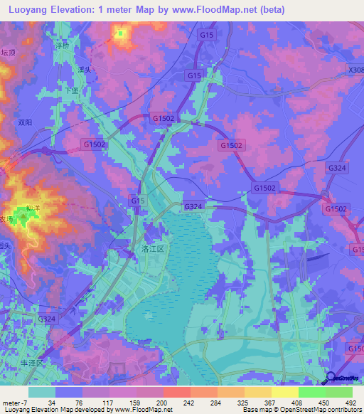 Luoyang,China Elevation Map