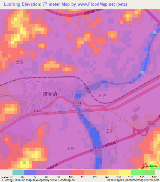 Luorong,China Elevation Map