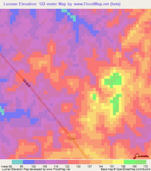 Luonan,China Elevation Map