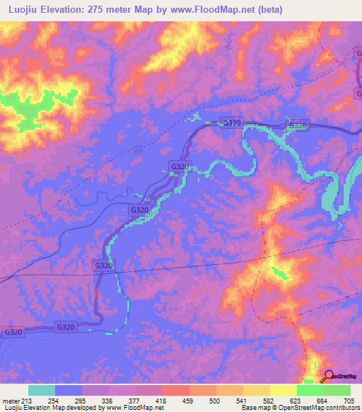 Luojiu,China Elevation Map