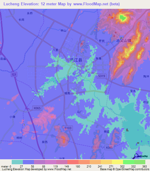 Lucheng,China Elevation Map