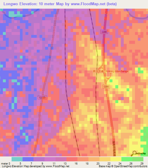 Longwo,China Elevation Map