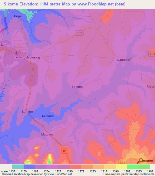 Sikoma,Kenya Elevation Map
