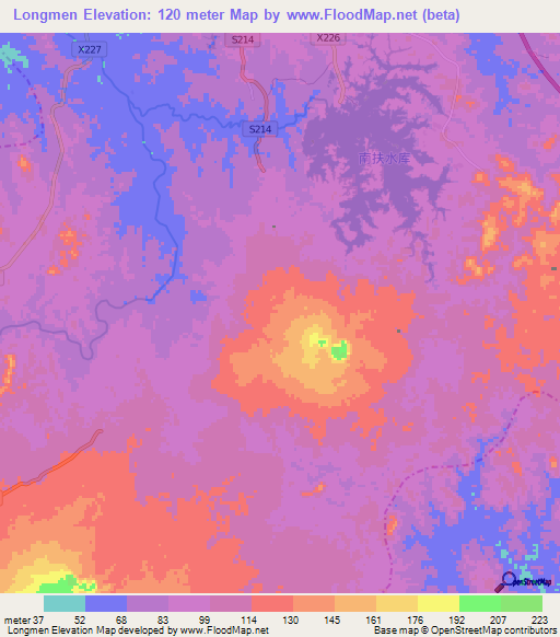 Longmen,China Elevation Map