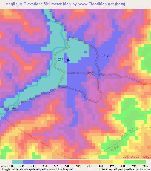 Longlisuo,China Elevation Map