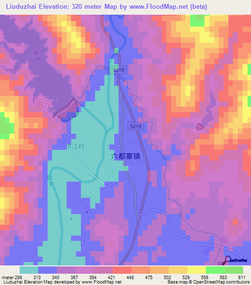 Liuduzhai,China Elevation Map