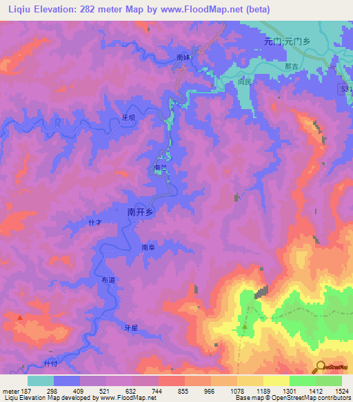 Liqiu,China Elevation Map